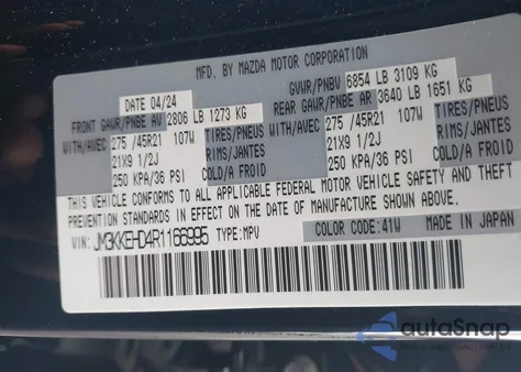 2024 Mazda Cx-90 3.3 Turbo Premium Plus from USA, damaged, VIN JM3KKEHD4R1166995